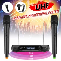 uhf dual cordless handheld professional wireless microphone system high stability 100m receiving for karaoke speech loudspeaker