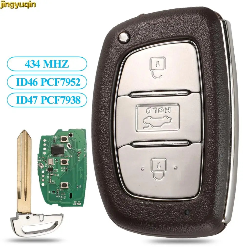 

Jingyuqin Smart Car Key Fob FSK 433MHZ PCF7952 ID64/PCF7938 ID47 Chip For Hyundai Elantra Mistra 3 Buttons Remote Alarm Control