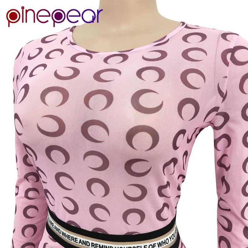 

PinePear See Through Mesh Crescent Moon Print Rompers Womens Jumpsuit Long Sleeve Sexy Party Club Fashion Outfits Dropshipping