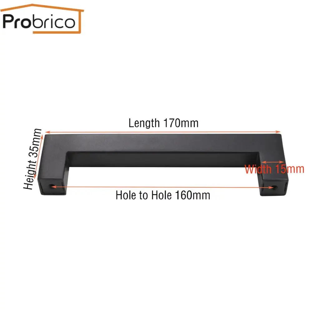 15mm 160 Probrico черный цвет, для шкафов ручка квадратная бронзовые ручки для мебели кухонные дверные ручки шкафа ручки для ящика шкафа Ø10/12/15 мм - Цвет: 15mm 160