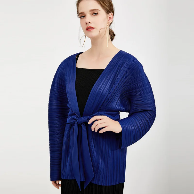 LANMREM однотонное Плиссированное женское пальто с v-образным вырезом на талии 2020