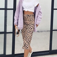 high waist leopard midi skirt female hidden elasticized waistband silk satin skirts slip style animal print skirt women plus 35