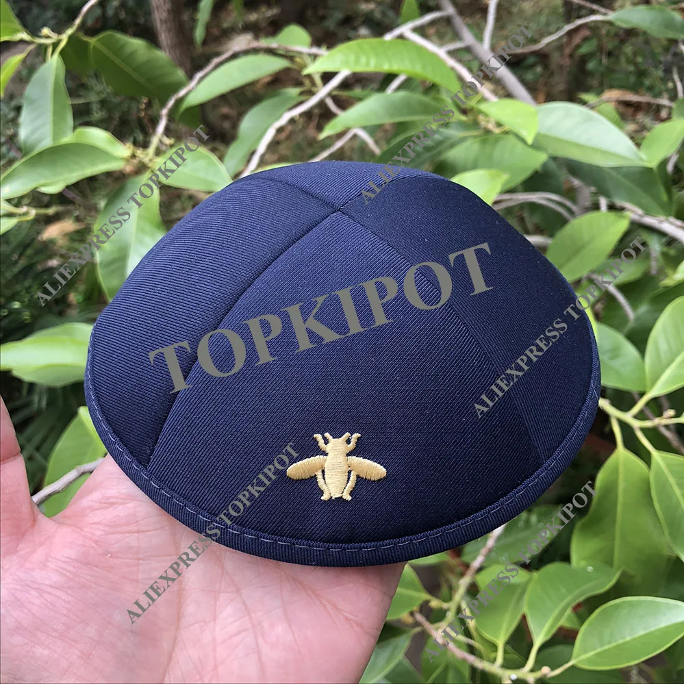 Темно-Синий SUPER 100 KIPPAHS с темно-синим и золотым логотипом с вышивкой