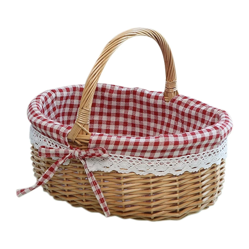 

Wicker Basket Gift Baskets Empty Oval Willow Woven Picnic Basket with Handle Wedding Basket Small
