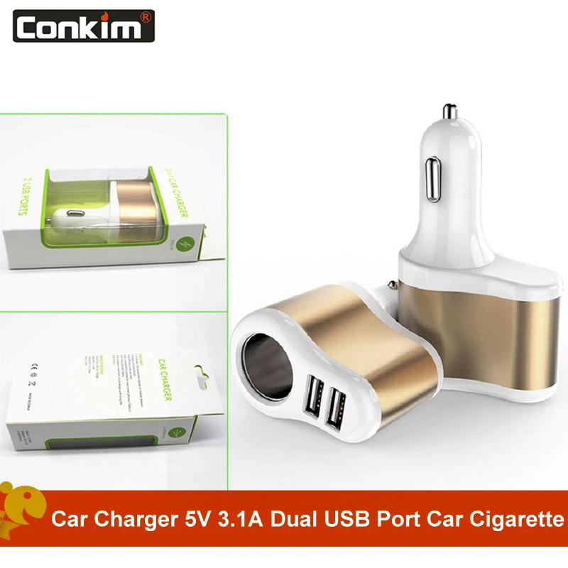 Автомобильное зарядное устройство Conkim 5V 3.1A с двумя usb портами гнездо для