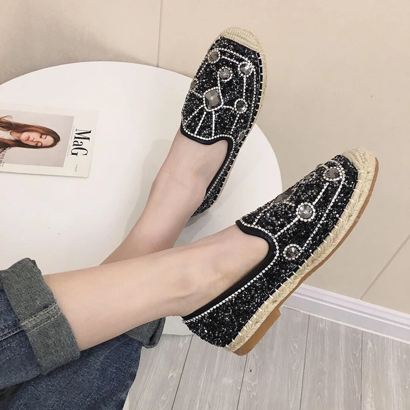 Эспадрильи Женская обувь Летние мокасины на плоской подошве Лоферы со стразами в