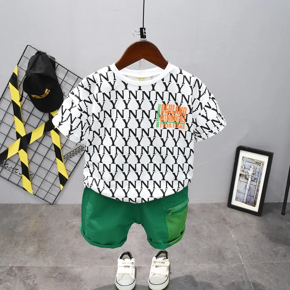 

Summer Toddler Boy Clothes 2 Pcs Set Kids Clothes Boys Girls T-Shirts Clothes Cotton T Shirts and Shorts Boys Suits 2-7Year