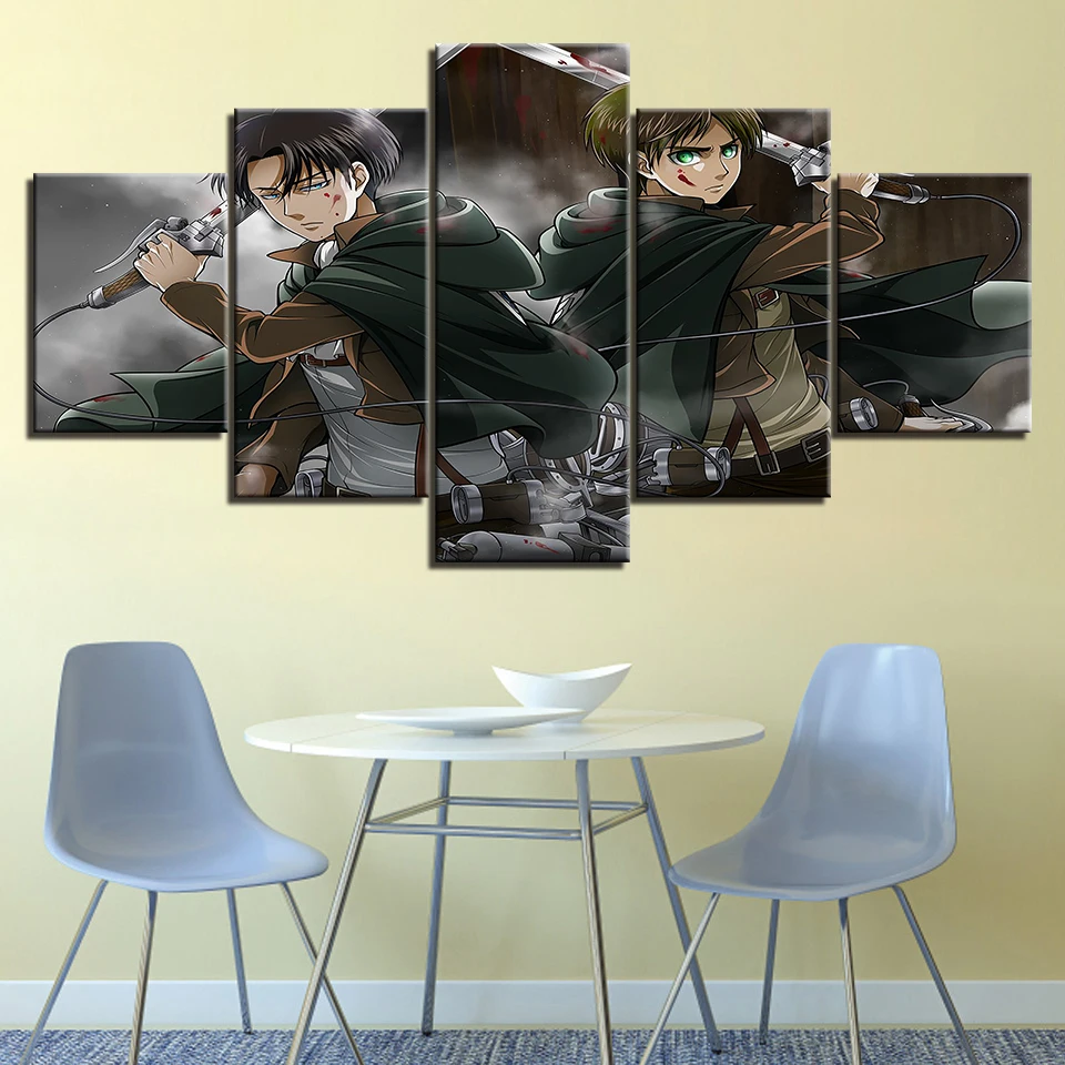 

Attack On Titan Levi Ackerman Modern Canvas Poster Painting Anime 5 Pieces HD Prints Picture Wall Art Living Room Home Decor