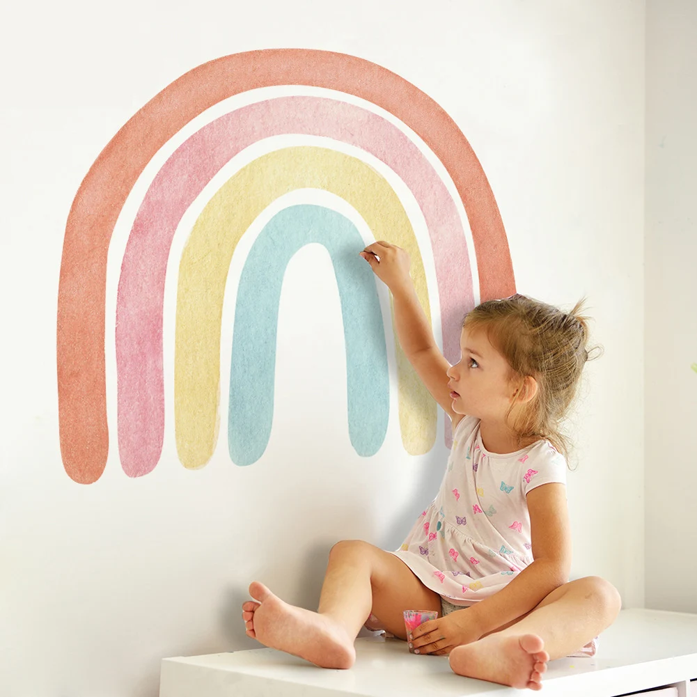 

Creative Rainbow Wall Sticker For kids Rooms Living Room Bedroom Decorations PVC Self Adhesive Wallpaper Color Mural Child Toy