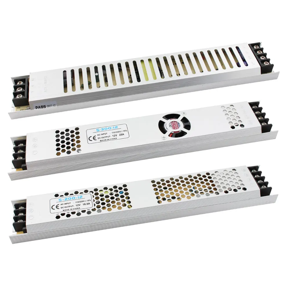 Ультра тонкий светодиодный AC Питание DC 12V LED трансформаторы DC12V 60W 100W 150W 200W 300W 220V