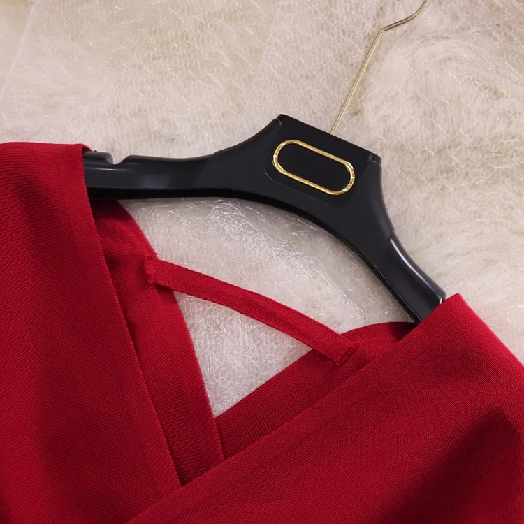 

Amolapha Woman Soild V Neck Ruffles Sashes Lantern Sleeve Knit Pullovers Sweaters Casual Knitting Jumper Tops