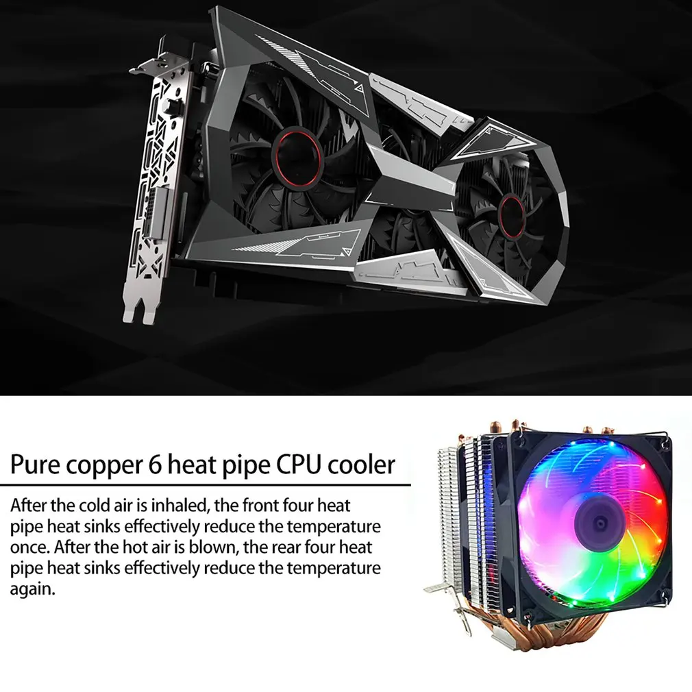 AVC Чистая медь 6 тепловая трубка 3 pin процессор теплоотвод AMD 1155 1156 настольный компьютер процессор вентилятор кулер теплоотвод один или двойной ветер