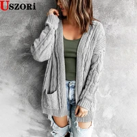 women sexy fashion 2022 solid color soft sweater pocket long twist knitted cardigan coat autumn winter new sweater female