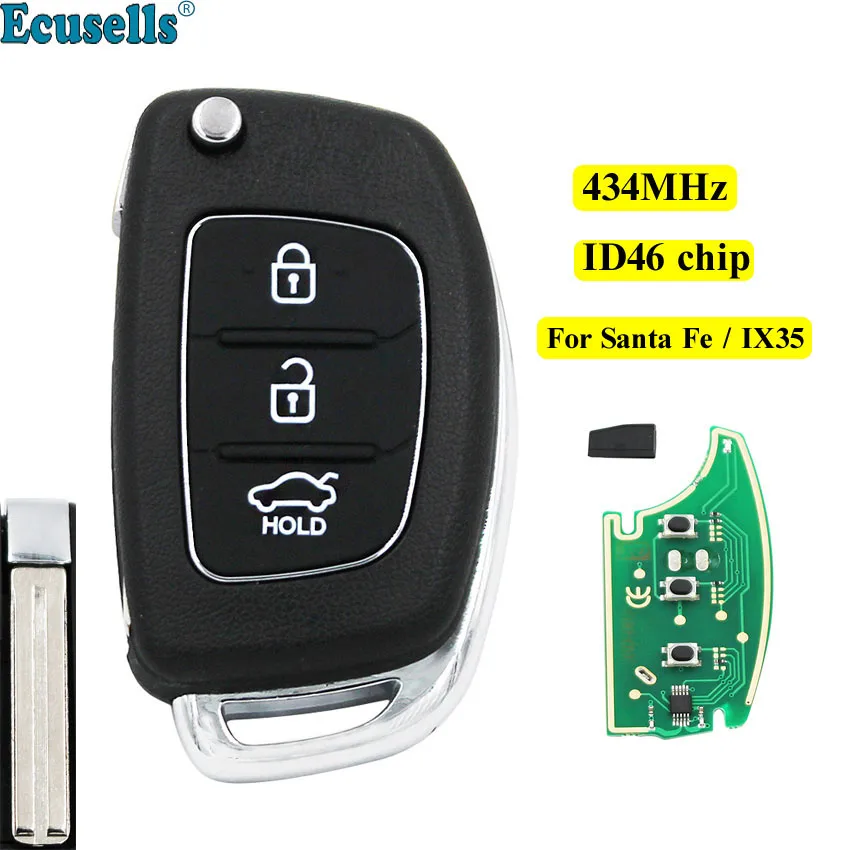 Складной ключ с дистанционным управлением 3 кнопки 434 МГц чип ID46 для Hyundai New Santa fe IX35