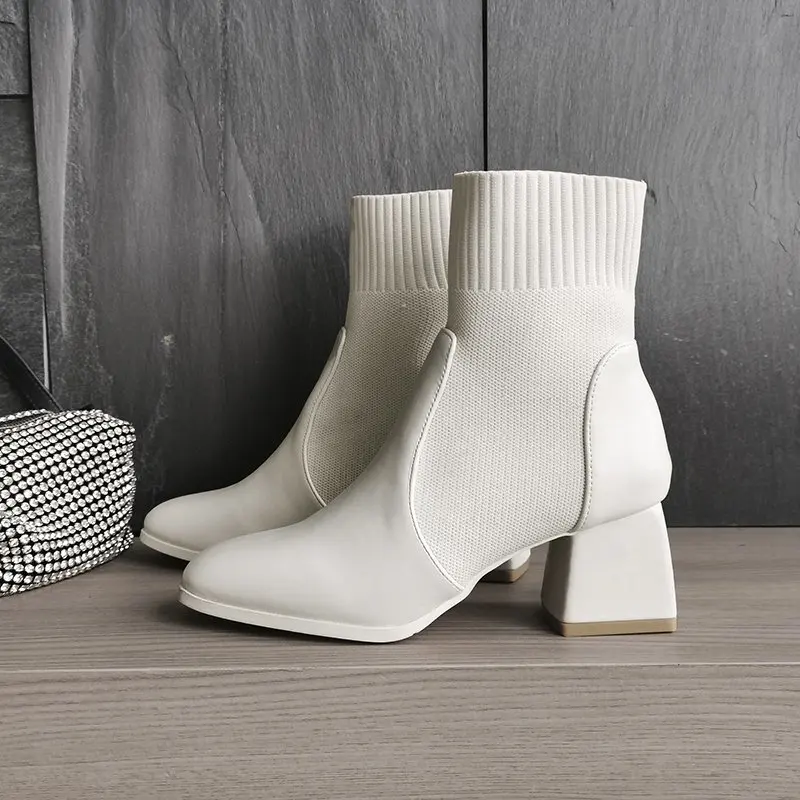 

New Women's Ankle Boot with High Heel Autumn Fashion Solid Color Shoes