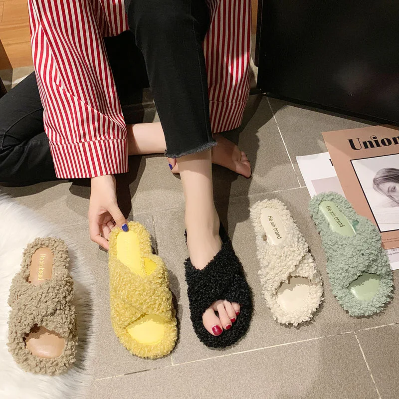 Симпатичные хлопковые плюшевые шлепанцы на плоской подошве для женщин и девочек