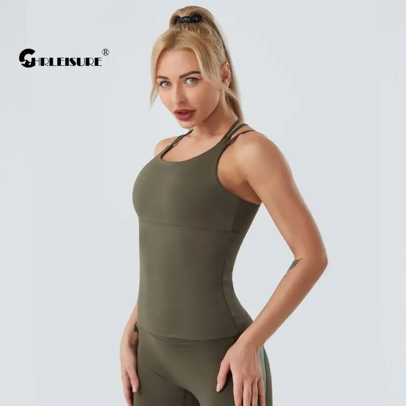

CHRLEISURE Nudity Sport Top Sexy Back Hollow With Chest Pad Yoga Fitness Bralette Sleeveless Running Quick Dry Gym Bra
