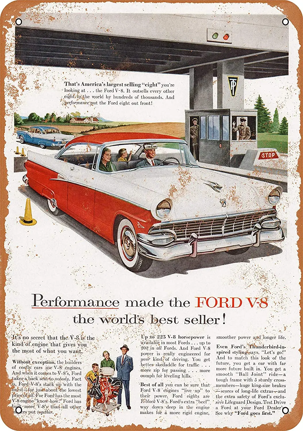 

WallColor 8*12 Metal Sign 1956 Ford V8 Automobiles Vintage Look