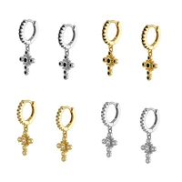 925 silver ear buckle cross pendant drop earrings black zirconia huggie hoop earrings for women festival gifts jewelry