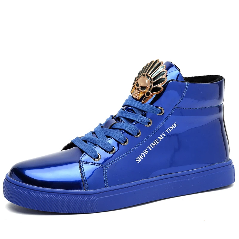 

Gold Leather Men Sneakers Punk Casual Shoes Hip Hop Male High Tops Zip Ankle Boots Flats Zapatillas Hombre P35