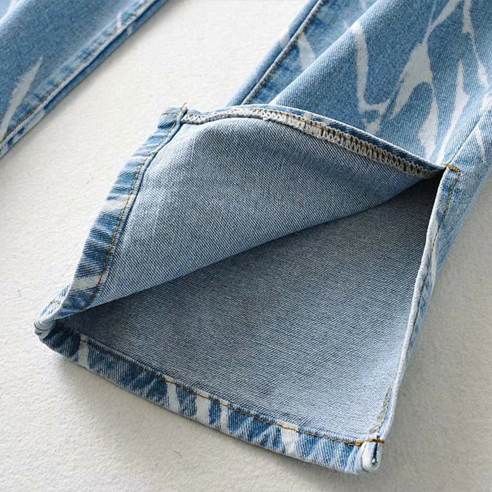 

Za Women 2021 Chic Fashion Printed Denim split Jeans Vintage High Waist Zipper Female Ankle Denim Pants Mujer