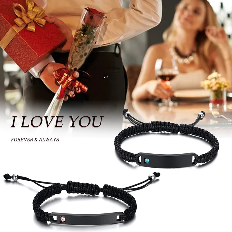 

Vnox Personalized Custom His and Hers Handmade Rope Cord Braided Nameplate ID Matching Couple Bracelets for Women Men Jewelry