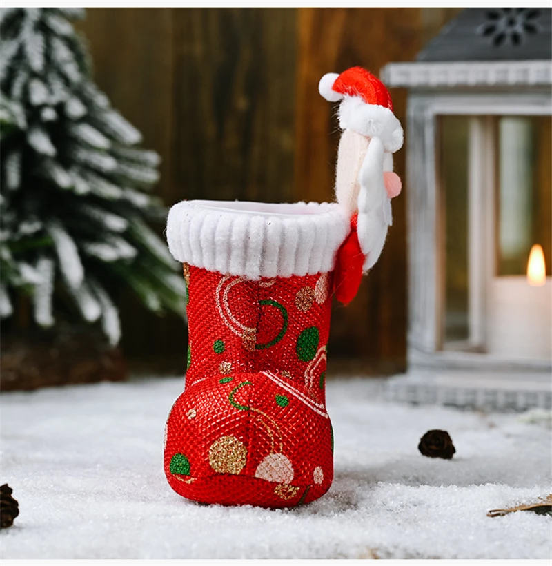 Christmas Funny Candy Boot Cute Ornaments Cartoon Bright Cloth Shoes Stockings Decoration Supplies Xmas Gift Holders | Дом и сад