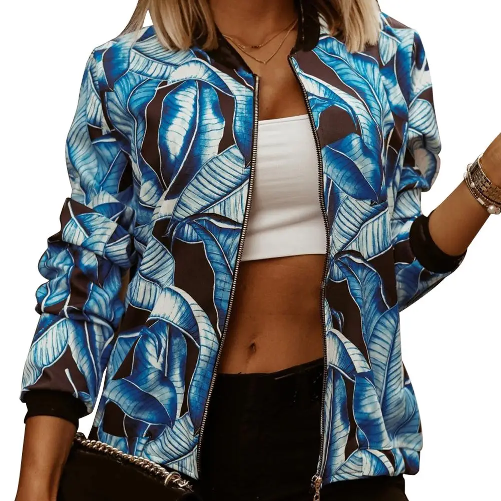 

Loose Women Jacket Autumn Winter Vintage Floral Printing Slim Long Sleeve Zipper Fall Jacket Short Coat