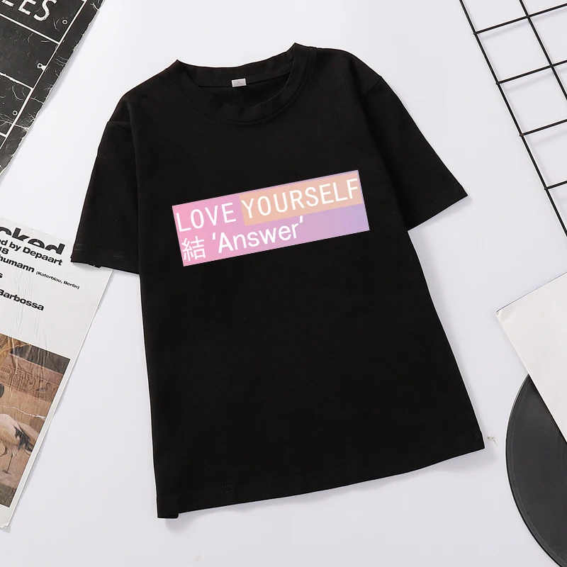 Летняя Корейская одежда в стиле K-POP хлопковые футболки с коротким рукавом для