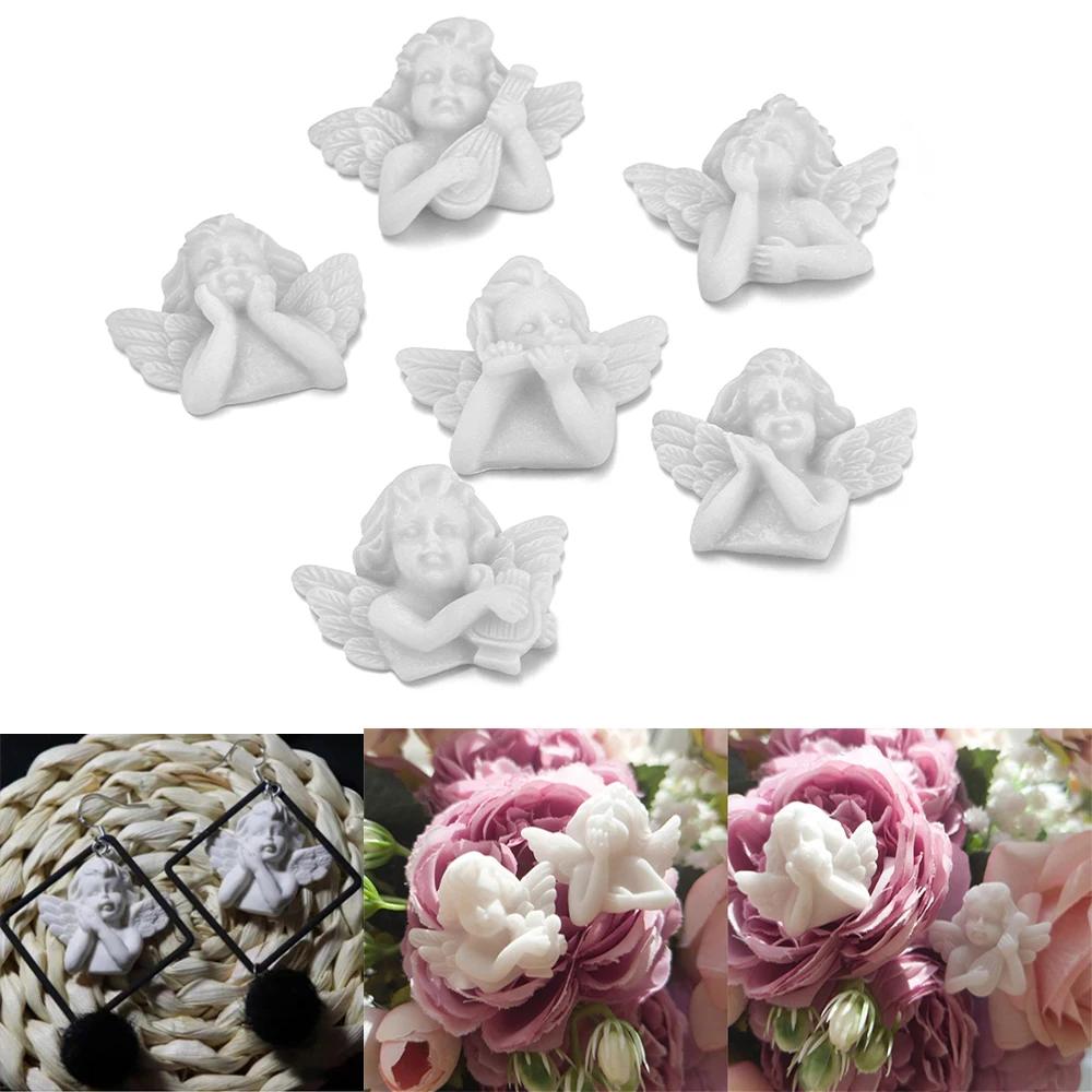 

6Pcs/Lot White Wing Baby Angel Epoxy Resin Fillings 3D Resin Charms for DIY Handmade Home Decoration Jewelry Making Accessories