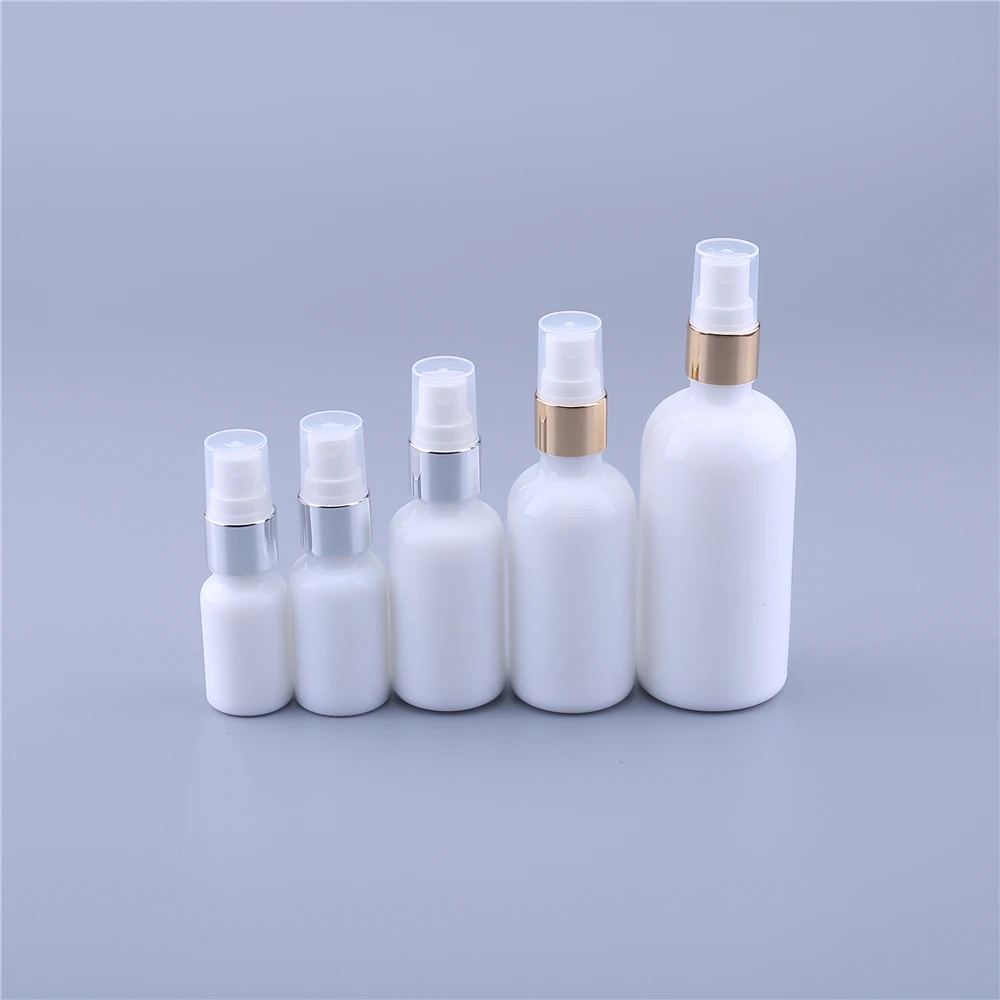10pcs 10ml 15ml 30ml 50ml 100ml White Glass Bottle With Aluminum sprayer, Empty Essential Oil Spray Perfume Bottle
