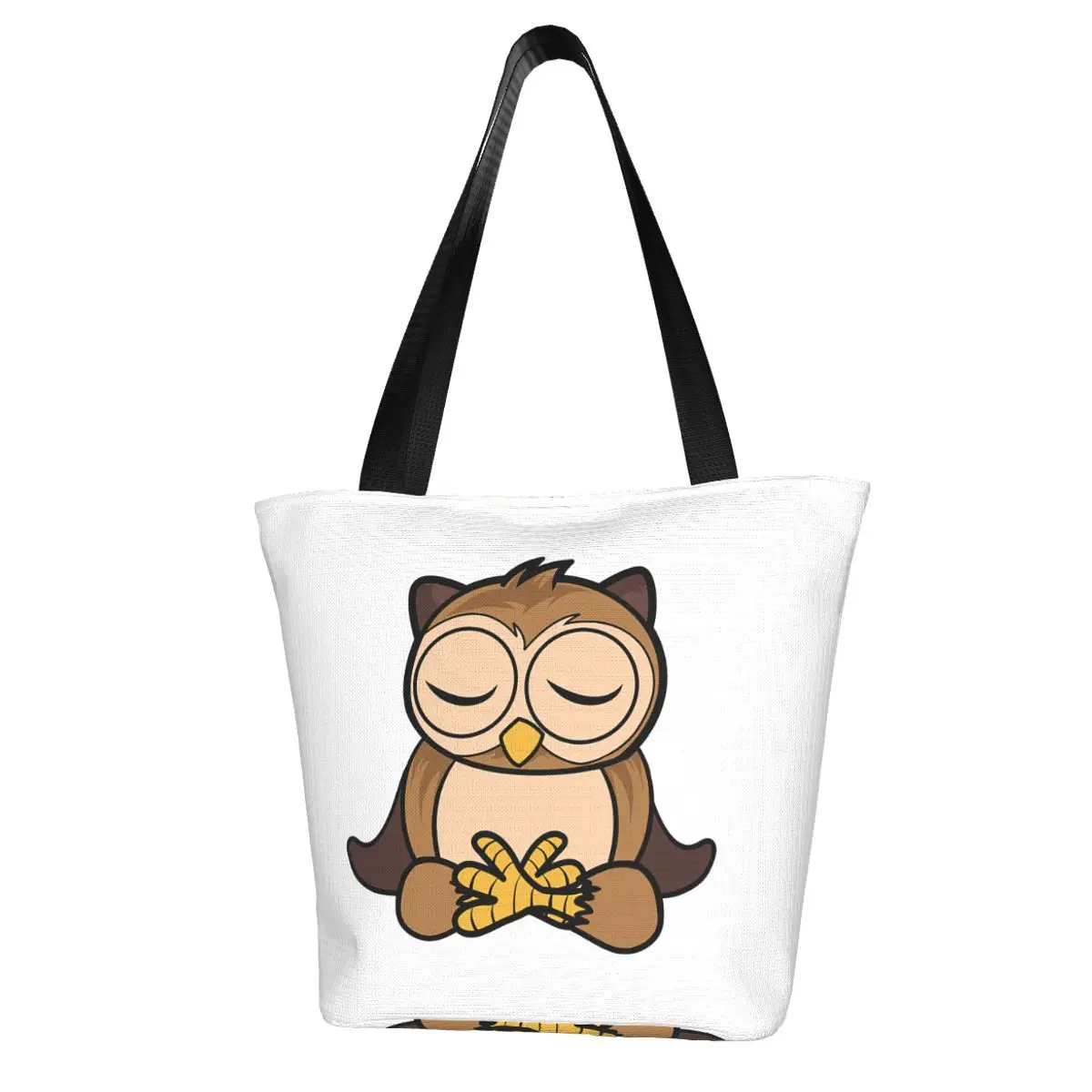 Cute Owl In Meditation Pose Crossed Legs Yoga Shopping Bag Aesthetic Cloth Outdoor Handbag Female Fashion Bags