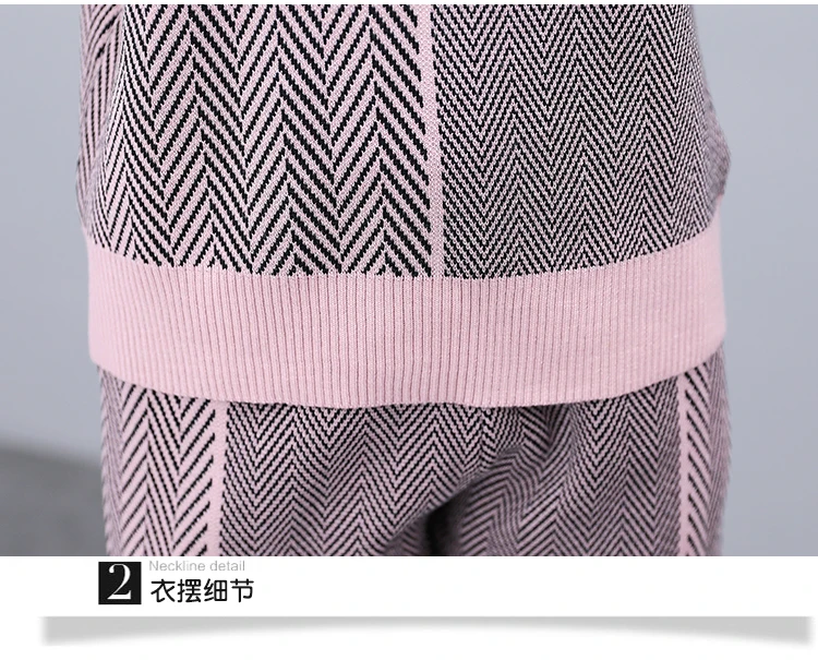 

Plus Size Casual Knitted Outfits For Women Plaid Long Sleeve Women's Sweater Tops + Pants Autumn And Winter Two Piece Set