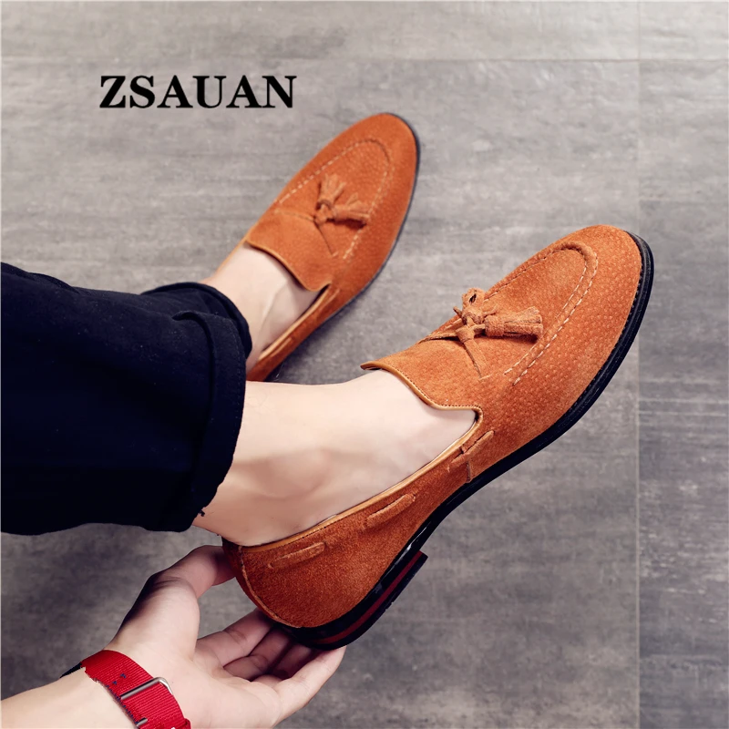 Полуофициальные Замшевые мужские классические туфли ZSAUAN в британском стиле с