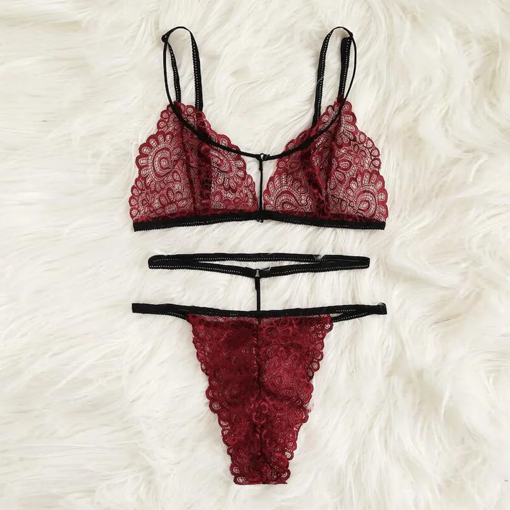 Сексуальный изысканный кружевной красный сексуальный комплект бюстгальтера