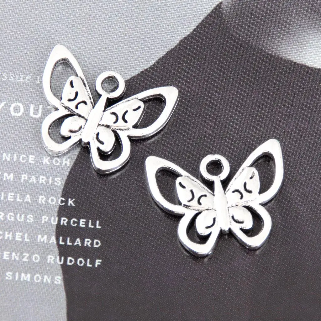 20 шт Серебряная бабочка амулеты в поисках изысканных животных кулон ожерелья