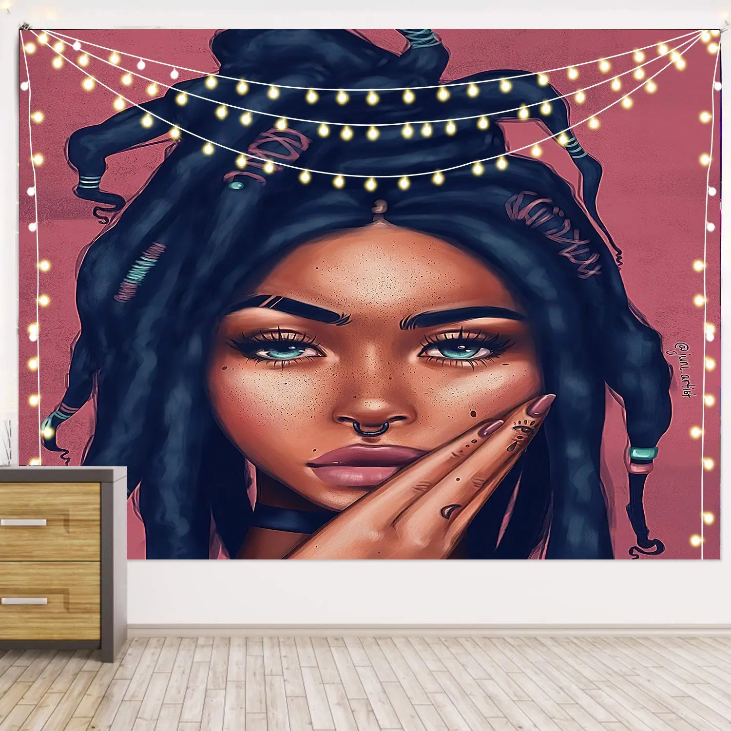 Черная девочка настенный гобелен хиппи Настенный Ковер в общежитии Украшения