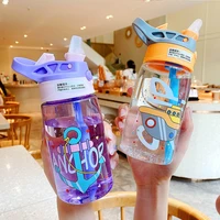 new plastic water bottle with straw cartoon cute duckbill sippy cup kids kindergarten leak proof anti fall water bottle bpa free