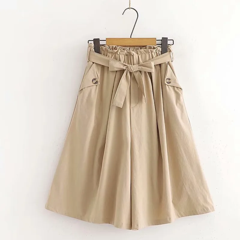 

LANMREM Elastic High Waist Wide Leg Biker Shorts Summer Simple Shorts Women Female Casual Streetwear 2D1487