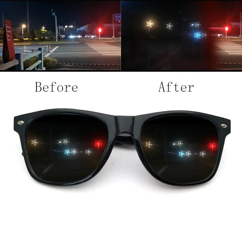 

Stars Effects Glasses Watch Lights Change to Love Heart Shape Night Diffraction Eyewear Fashion Party Magic Sunglasses Women Men