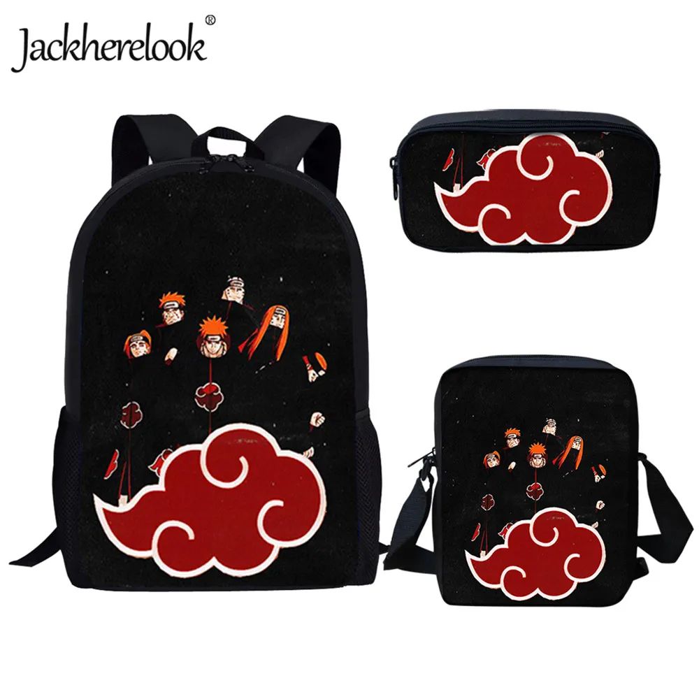 Школьный рюкзак Jackherelook с черным аниме Akatsuki, 3 шт./комплект, для мальчиков и девочек, рюкзак для учеников, рюкзак для начальной школы, детский р...