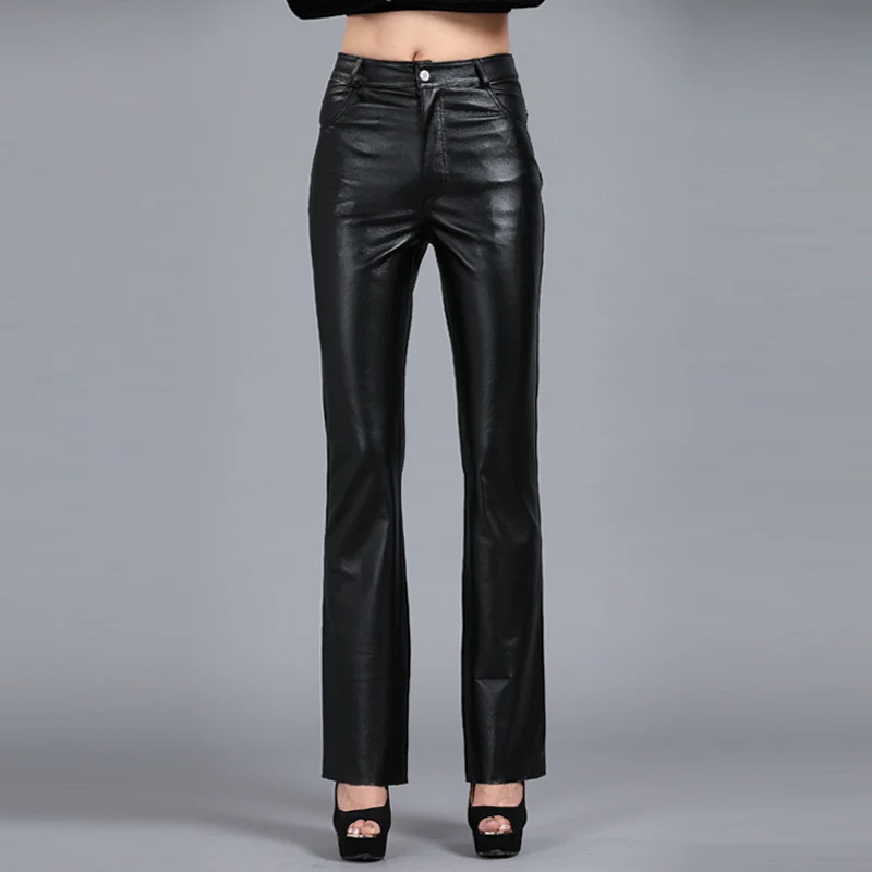 Новинка 2020 элегантные женские облегающие брюки из натуральной кожи размера плюс