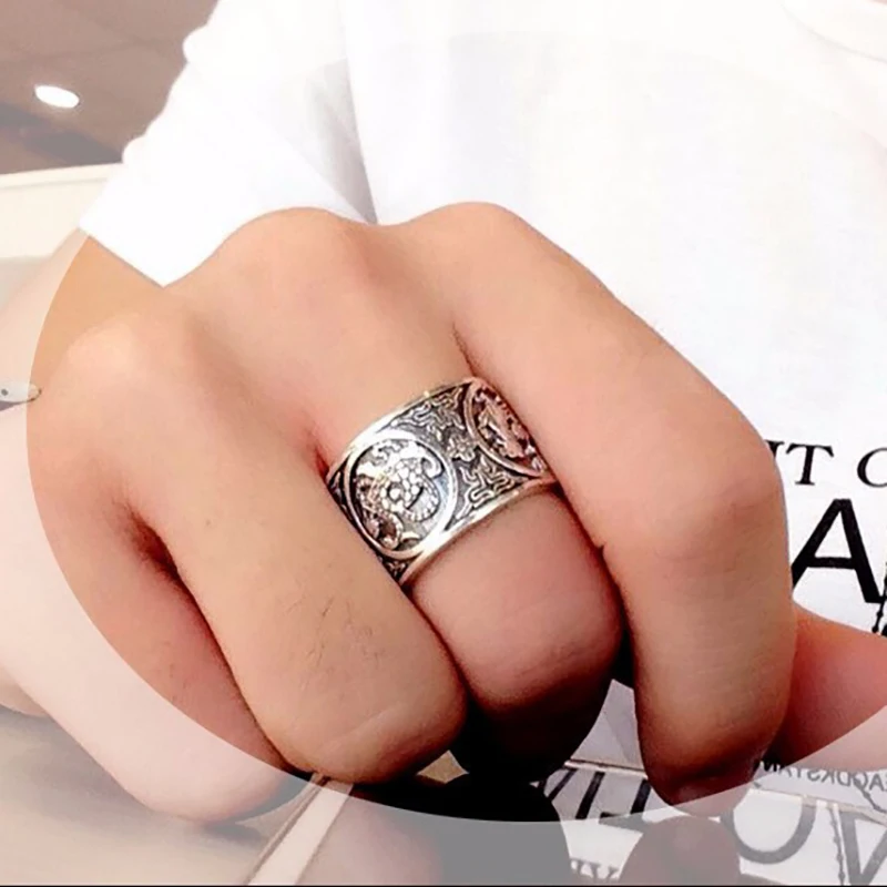 Мужские Винтажные кольца из серебра 999 пробы 4 существа дракон тигр птица