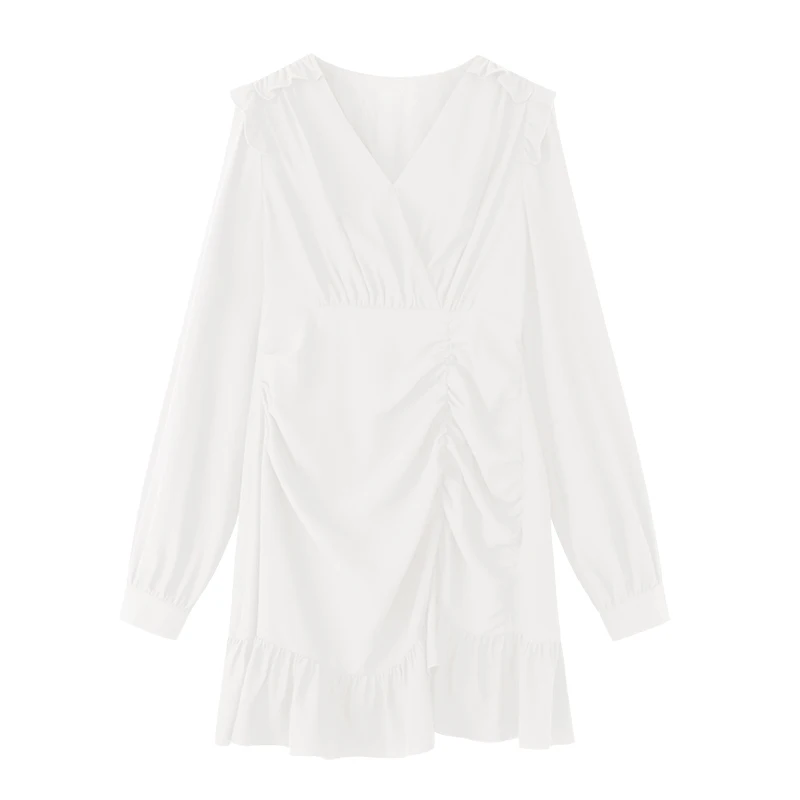 

NEW Draped Mini Dress Women Casual High Street French Long Sleeve High Waist Party Elegant Dress Female Summer Clothing Korean