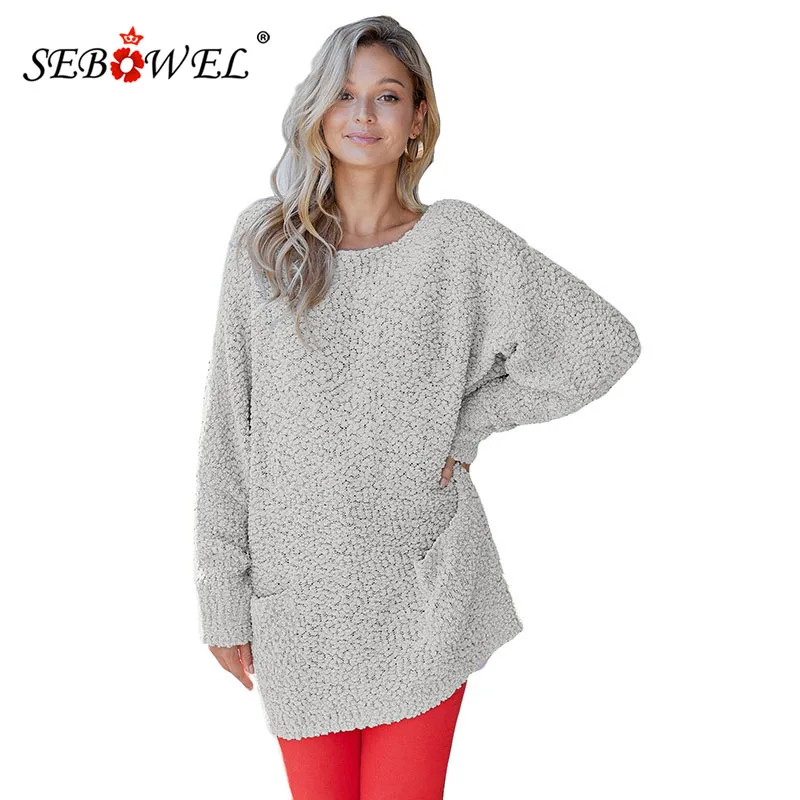 

SEBOWEL Winter Popcorn Knit Woman Sweaters Oversized Pullovers New Long Sleeve Tops Female Casual Warm Cozy Sweater with Pockets