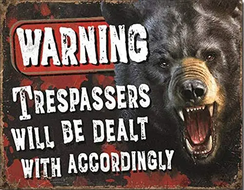 

Desperate Enterprises Trespassers Bear Tin Sign, 8" W x 12.5" H