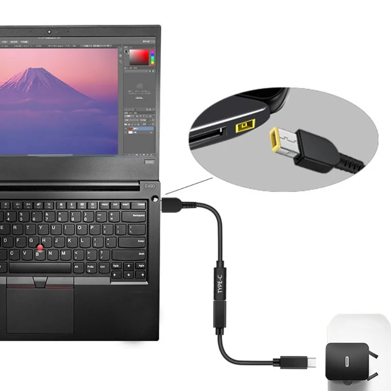 15 см 65 Вт USB C PD Type Женский к квадратному тонкий зарядный кабель для Lenovo Thinkpad E440 E450