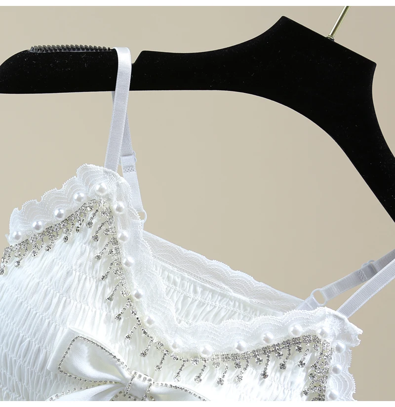 2021 Summer Exquisite Rhinestone Beaded Bowknot Ruffle Sleeveless Bra Vest Korean Lace Elastic Chest Wrap Fashion Sexy Camis Top