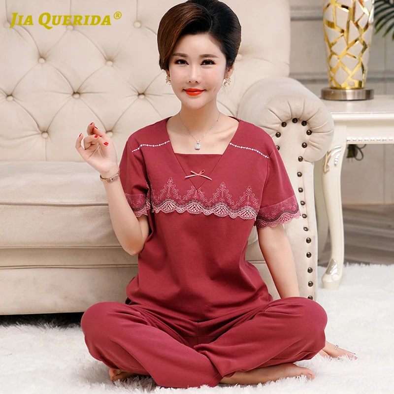 Женский пижамный комплект с коротким рукавом красный квадратным воротником из