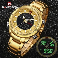 naviforce top brand military sport watches mens led analog digital alarm wristwatch male army stainless steel quartz gold clock